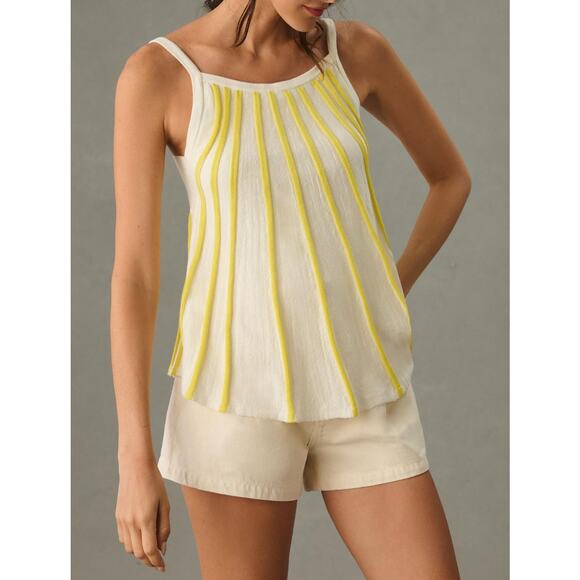 Maeve Anthropolgie NWT Super Soft White & Yellow Striped Tank Top Size Medium - Picture 1 of 6